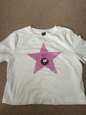 SHEIN White Short Sleeve Tee with Pink Star Graphic
